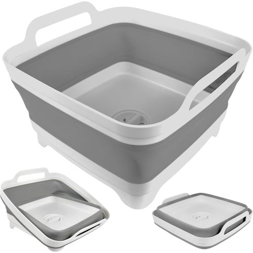 Collapsible Sink for Baby Bottles with Drain Plug, 2.4 Gallon, for RV Camping Sinks, Collapsible Dishwashing Sink, Gray