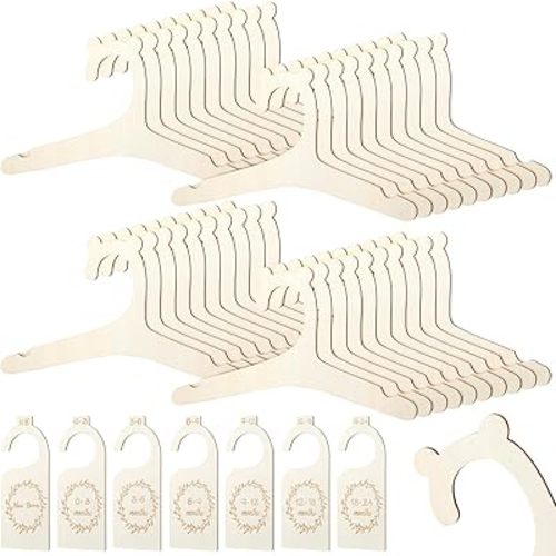 40Pcs Wooden Baby Clothes Hangers 9inch with 7 Pcs Wood Baby Closet Dividers Newborn Hangers with Cute Bear Ears Toddler Hanger for Kids Coats, Pants and Jackets