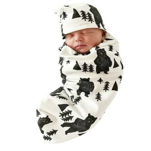 Baby Swaddle Blanket and Hat Set Newborn Receiving Blanket Swaddle Wrap for Girls Boys, Swaddling Blankets Neutral for Newborn,Soft and Skin-Friendly Receiving Wrap