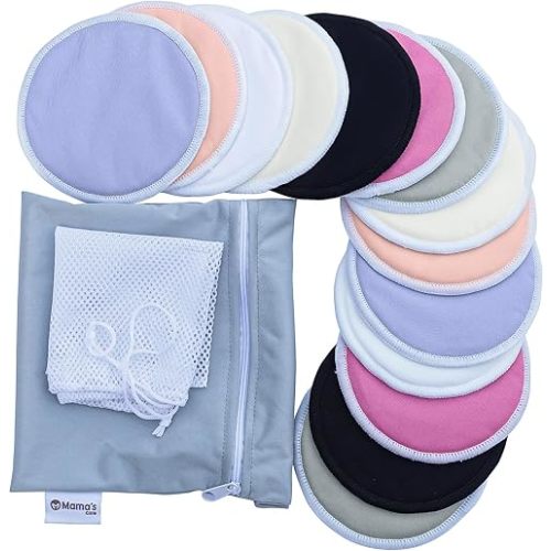 Mama's Care Reusable Breast Pads, 14-Pack – Soft & Absorbent Washable Breastfeeding Pads with Laundry & Storage Bag – 4-Layer Viscose Fabric Nursing Breast Pads for Women Breastfeeding (Large, 4.8")