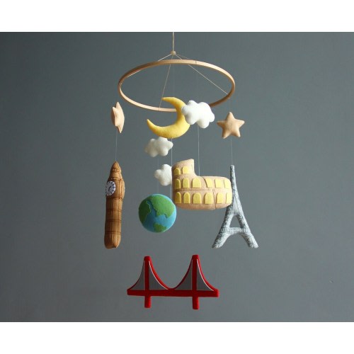 Travel nursery decor Travel nursery mobile Travel baby mobile Paris nursery Eiffel tower Around the world nursery London nursery Big Ben