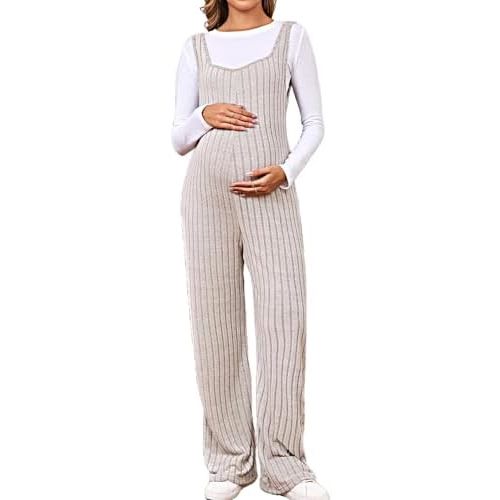 MakeMeChic Women's Maternity Jumpsuits Sleeveless Rib Knitted Straight Leg Overalls Romper