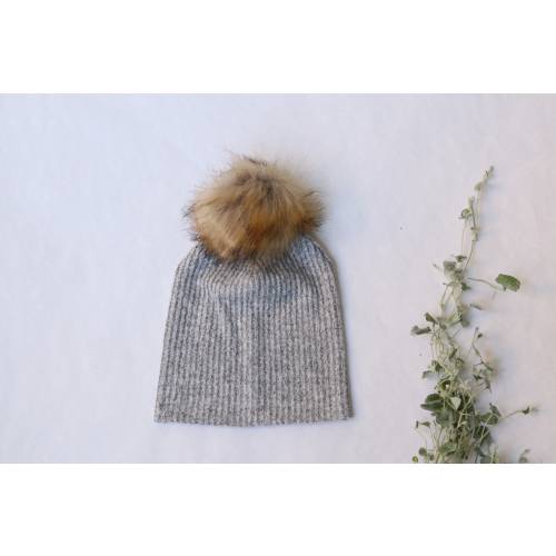 Gray knit pom pom beanie | optional fur pom-pom | slouch hat | baby beanie | child beanie | teen+ adult beanie