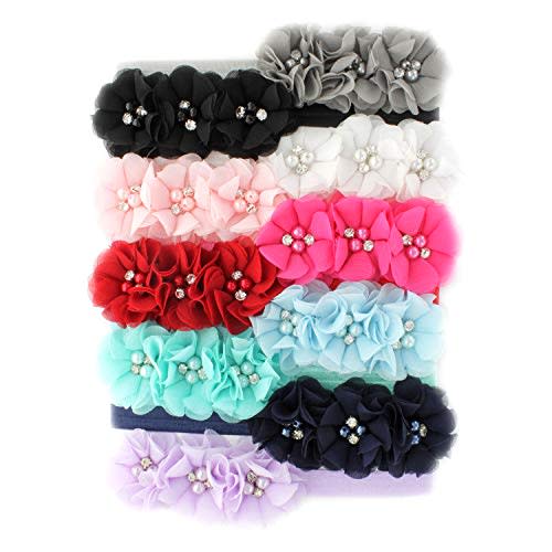 My Lello Flower Headbands Baby - Girls - Toddler Fabric Beaded Stretchy Elastic Pair