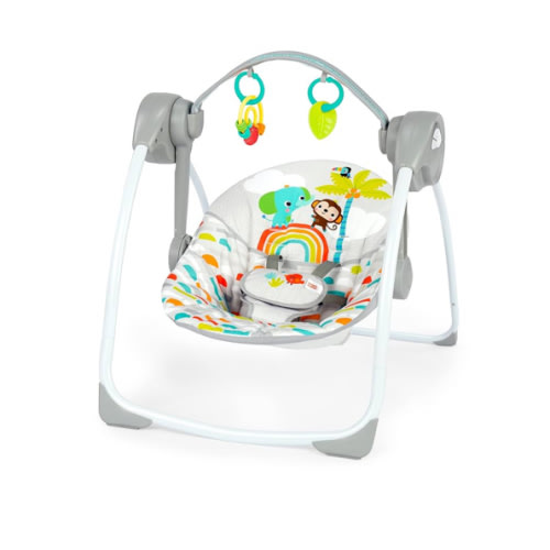 Bright Starts Playful Paradise Portable Compact Automatic Baby Swing with Music, Unisex, Newborn +