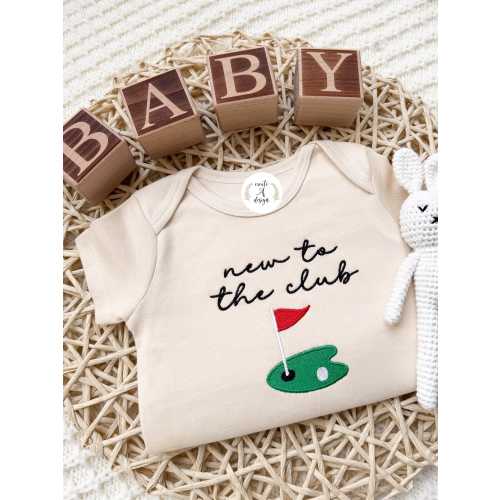 Embroidered New to the Club Onesie® golfing husband pregnancy announcement, Golf Baby Embroidered Onesie®, Pregnancy Reveal for Dad