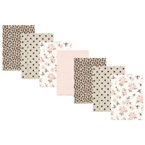 Hudson Baby Infant Girl Cotton Flannel Burp Cloths, Neutral Pink Floral 7 Pack, One Size