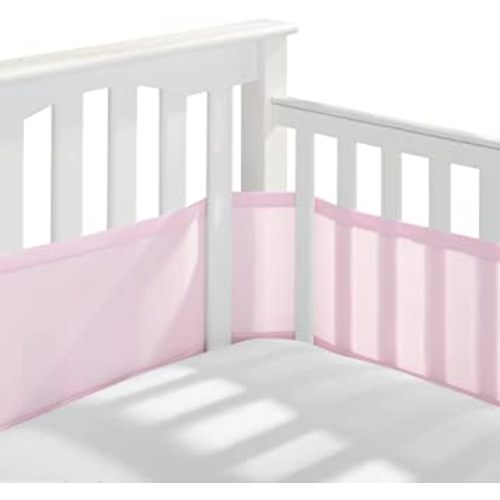 BreathableBaby Breathable Mesh Liner for Full-Size Cribs, Classic 3mm Mesh, Light Pink (Size 4FS Covers 3 or 4 Sides)