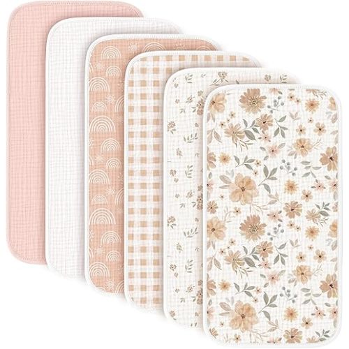Konssy 6-Pack Muslin Baby Burp Cloths, Large 100% Cotton Burping Clothes, Soft & Absorbent for Newborns, Baby Boys and Girls