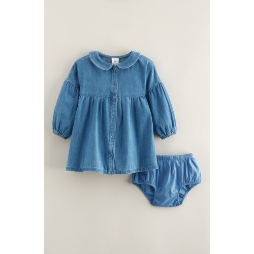 Bubble Sleeve Chambray Dress & Bloomers Set