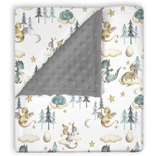 Mink Baby Boys Blanket Watercolor Dragon Tale, Mystery Animal Dragon Egg Star Cloud Soft Double Layer Dotted Backing Receiving Blankets, Newborn Infant Toddler Nursery Crib Bedding 30 x 40