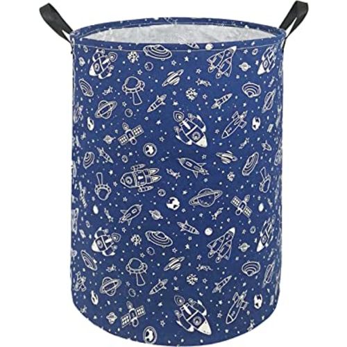 KUNRO Large Storage Basket Toy Box Laundry Bag Foldable Hamper Clothes Kids Gift Organizer Chest Waterproof Coating Organizer Bin Dorm Nursery (navy Spaceship)