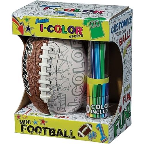Franklin Sports iColor Kids Mini Football or Soccer Ball- Custom Color Youth Junior Ball with Markers Included - Design Your Own Football or Soccer Ball for Kids + Toddlers
