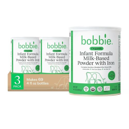 Bobbie Organic Infant Formula, Milk Based Powder with Iron, DHA and Vitamin D, Modeled After Breast Milk, Organic Baby Formula for Newborn to 12 Months Old Infant, 14.1 oz, 3 Pack
