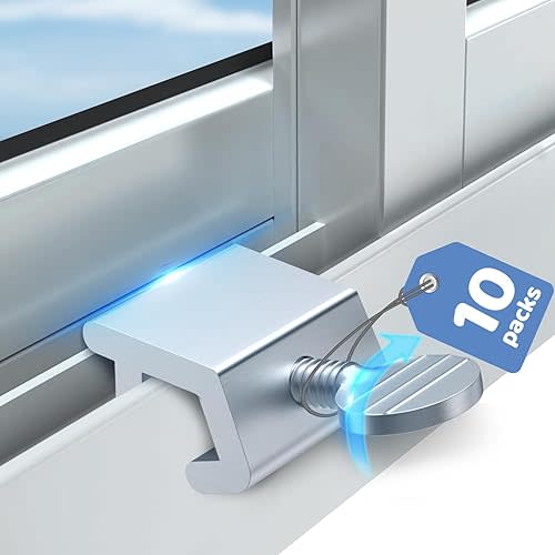 Sliding Door Window Locks for Security - 10 Packs Child Proof Home Safety Adjustable Glass Windows Stopper Vertical Horizontal Slide Windows Track Lock Vinyl Window Stop for Bedroom AC RV