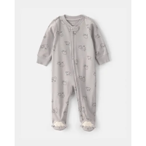 Baby Sheep 100% Cotton 2-Way Zip Sleep & Play Pajamas - Grey