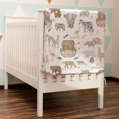 HawSkgFub Noah’s Ark Animal Boat Religious Baby Blanket Boy Girl Gift, Neutral Elephant Bear Giraffe Rhino Ship Flannel Fleece Nursery Bed Blankets, Soft Newborn Infant Toddler Kids Crib Bedding 30x40
