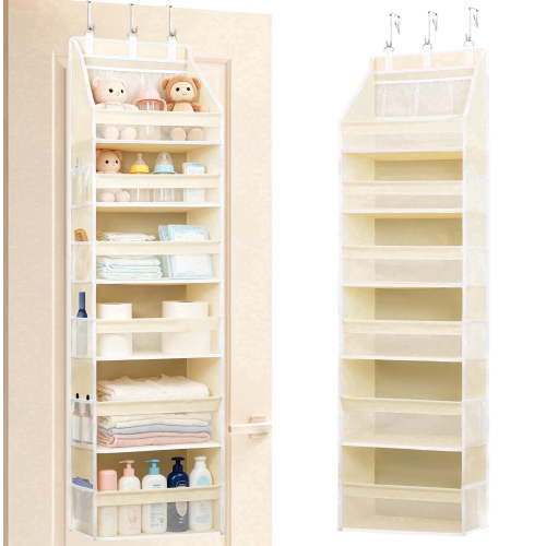 WETRBWEH, Over the Door Organizer, 6 Large Pockets, Beige