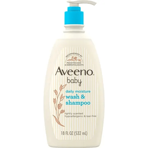 Aveeno Baby Daily Moisture Gentle Body Wash & Shampoo with Oat Extract, 2-in-1 Baby Bath Wash & Hair Shampoo, Tear- & Paraben-Free for Hair & Sensitive Skin, Lightly Scented, 18 fl. oz
