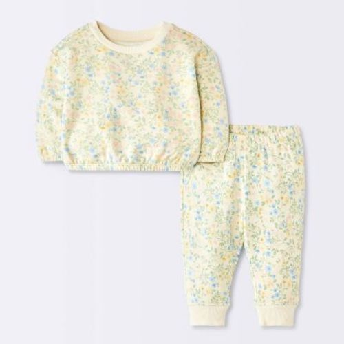 Baby Girls' 2pc Top and Bottom Sets - Cloud Island™ Off-White/Cream 3-6M