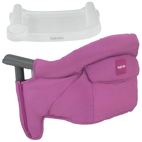 Inglesina - Fast Table Chair with Fast Tray: Hook On Portable High Chair for Babies and Toddlers, Damage Free Travel Booster Seat for Restaurant Use - includes Snap On Tray, Fuchsia Pink - Chair with Tray