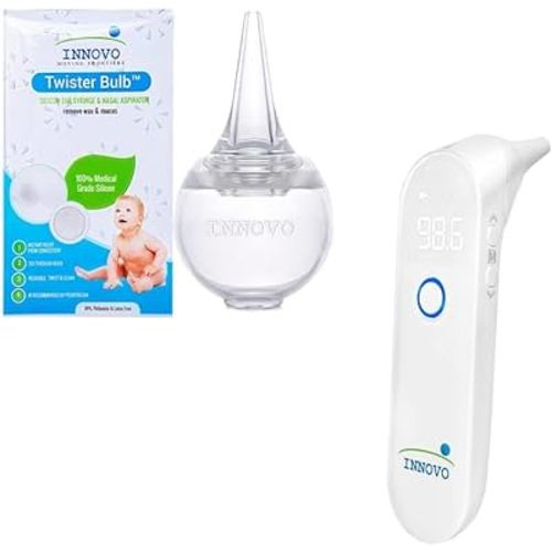 Innovo Ear Syringe and Nasal Aspirator and Ear Thermometer Digital Bundle