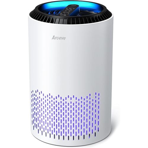 AROEVE Air Purifiers for Home, Air Purifier Air Cleaner For Smoke Pollen Dander Hair Smell Portable Air Purifier with Sleep Mode Speed Control For Bedroom Office Living Room, MK01- White