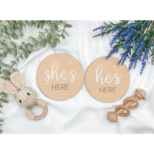 Surprise Gender Reveal Announcement Sign, She&#39;s Here He&#39;s Here Gender Photo Prop, Gender Reveal Sign for Hospital, Boy or Girl Gender Reveal