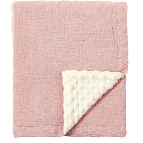 CREVENT 30''X40'' Organic Muslin Cotton Baby Blanket for Newborns, Soft Mink Backing, Essential for Baby Shower Birthday Gift - Pink 75X100cm