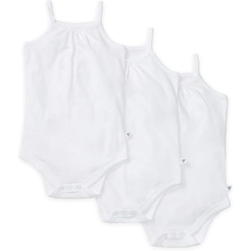 Burt's Bees Baby Girls' One-Piece Organic Cotton Camisole Bodysuits, 3-Pack