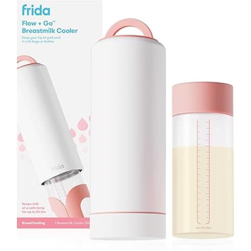 Frida Mom Flow + Go Breastmilk Cooler Bottle, 24hr Portable Breastmilk Cooler for Travel, Designed to Store Breastmilk Bags & Bottles, Includes 2 Ice Pucks & Carrying Handles, Lightweight, 20oz