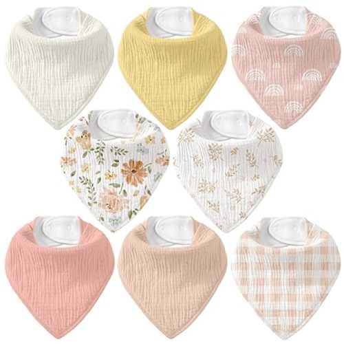 Muslin Baby Bibs 8 Pack, Baby Bandana Drool Bib for Drooling and Teething, Cotton Soft Absorbent for Girls Boys Serenity