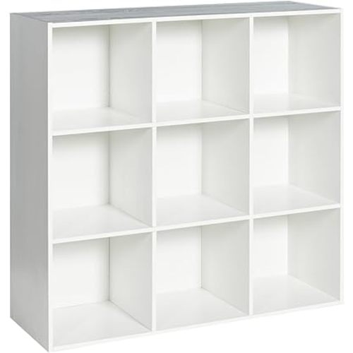 Wooden 9-Cube Storage Organizer with Closed Back Panel, 11in Cube Shelf Opening, Bookshelf, Display Shelf,Closet Cabinet for Home and Office,Embossed White