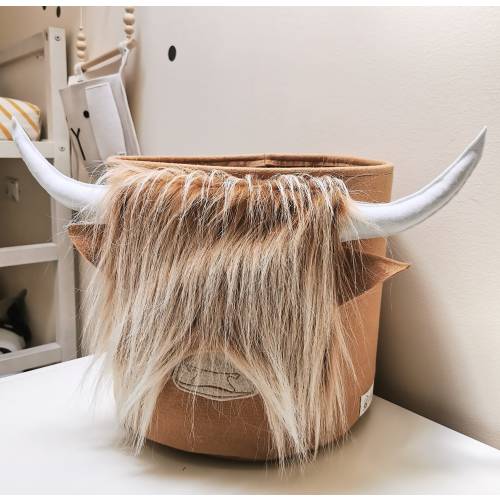 Scottish highland cow handmade felt toys storage, Easter basket, ranch life, mountain theme, gift for baby