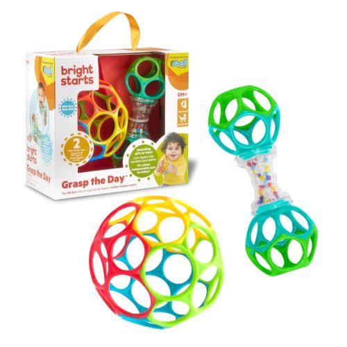 Bright Starts Easy-Grasp Oball Bundle Gift Set - Grasp The Day, Ball and Rattle Toys 2-Pack, BPA Free