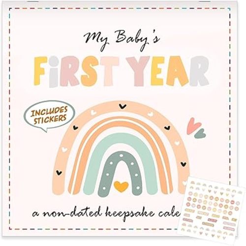 Boho Rainbow Baby's First Year Calendar with Stickers Boho 1st Year Tracker First Year Book Baby First Year Milestones Newborn Baby Memory Calendar Keepsake for Baby Girl or Boy