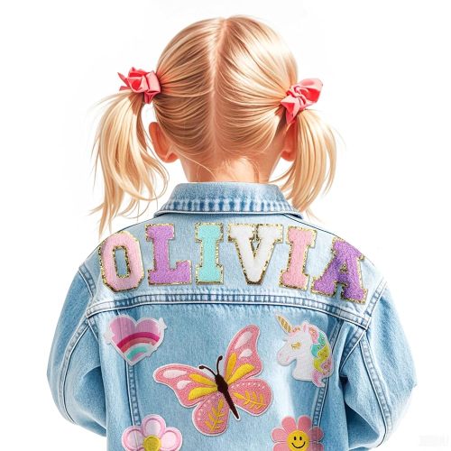 Personalize Kids Denim Jacket with Name and Patchs, Custom Birthday Easter Gifts for Boys and Girls Aged 1-14, Back to School Outfits for Girls and Boys, Spring&Fall Outerwear Jackets