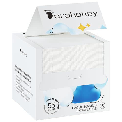 Dorahoney Disposable Face Towels, 12"×12" Extra Large Face Towelettes, Ultra Soft Facial Towels for Sensitive Skin, Makeup Remover Dry Wipes, 55 Count (1 Pack)