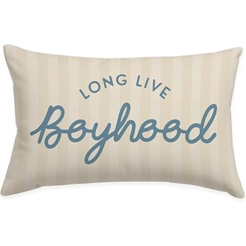 Long Live Boyhood Boys Room Throw Pillow Cover 12x20, Playroom Kids Throw Pillows, Pillowcase for Classroom Playroom Nursery Toddler Room - Blue & Beige