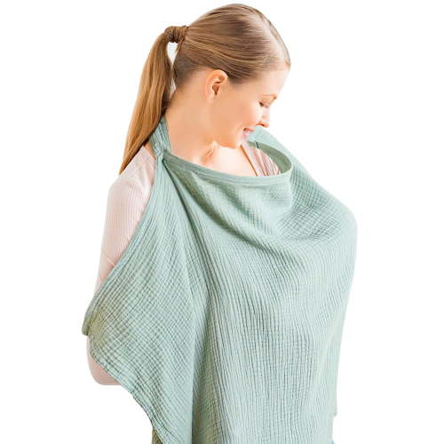 Muslin Nursing Cover for Baby Breastfeeding, Breathable 100% Cotton Breastfeeding Cover with Rigid Hoop for Mother Nursing Apron, Multi-use Canopy