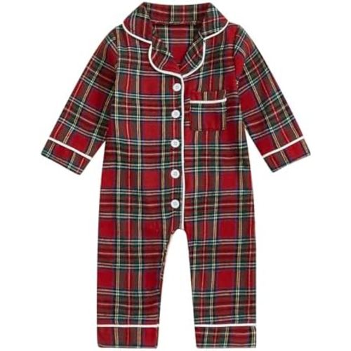 Baby Boy Pajamas Romper Button-Up One-Piece Pajamas Onesie Footie Red Christmas Pjs Newborn Hospital Clothes