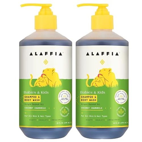 Alaffia Babies and Kids Shampoo and Body Wash, Gentle and Calming Support for Soft Hair and Skin with Yarrow and Chamomile, Coconut Chamomile, 2 Pack - 16 Fl Oz Ea - 16 Fl Oz (Pack of 2)