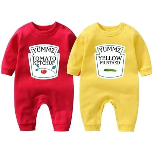 YSCULBUTOL Baby Bodysuit Yummz Tomato Ketchup Mustard Red Yellow Twins Set Boys Girls Clothes Twins Baby Outfits