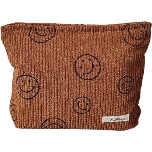 Cosmetic Bags for Women - Corduroy Cosmetic Bag Aesthetic Women Handbags Purses Smile Dots Makeup Organizer Storage Makeup Bag Girls Case Bags (Brown)