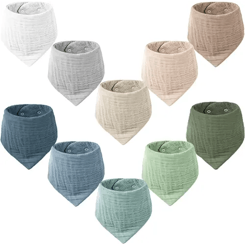 Konssy Muslin Baby Bibs 10 Pack Baby Bandana Drool Bibs 100% Cotton for Unisex Boys Girls,10 Solid Colors Set for Teething Drooling
