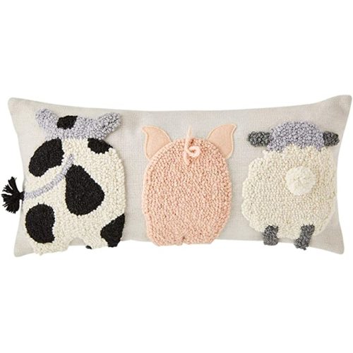 Mud Pie Raised Hook Farm Animal Pillow, 1 Count (Pack of 1), White