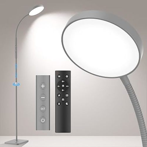 Floor Lamp, Adjustable Height Floor Lamps for Living Room Bedroom, 120 LED Super Bright Standing Lamp Remote Control Dimmable Gooseneck Tall Stand Reading Lamp for Office Craft, Matte Gray