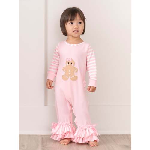 Christmas Gingerbread Romper Pajamas - Pink