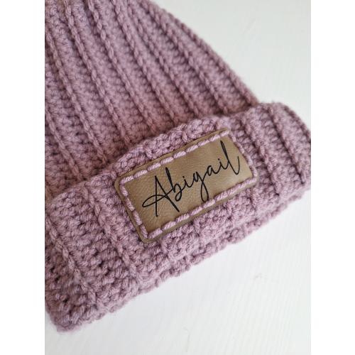 Name patch for Crochet or Knit Beanie Hat, baby hats, stockings, sew in, personalized PU Leather Patch, stitch on, faux suede