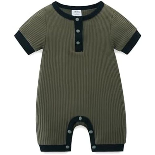 Unisex Cute Romper Ribbed Short Sleeve Bodysuit Infant Cotton Outfits Clothes